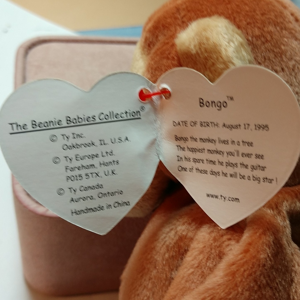 RARE 1995 BONGO TY Beanie Baby Brown Tan Ears- Face-Feet-Hands-Tail #4067 Retire - Picture 12 of 17